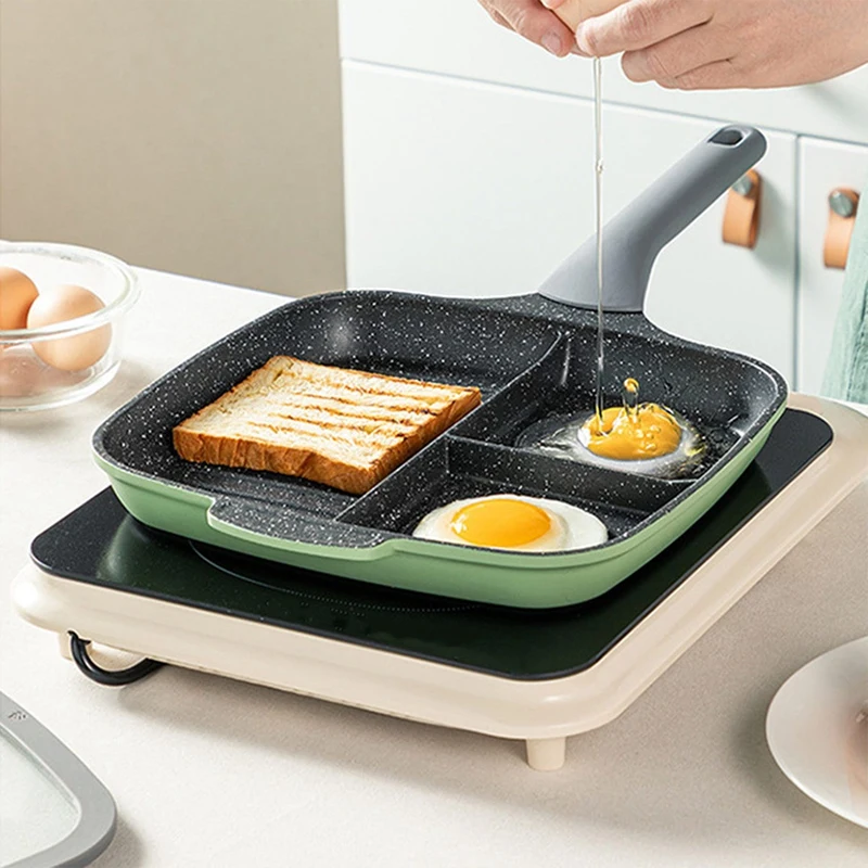 

Frying Pan 3 Section Meal Skillet Steak Pan Divided Pan Nonstick Breakfast Frying Grill Pan Baking Pan Breakfast Pan
