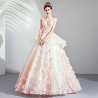 dressv luxurious prom dresses 2020 women floor length scoop neck appliques lace up elegant formal party ball gown dress