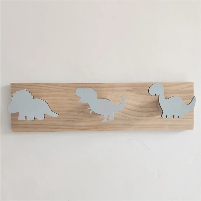 

Kids Dinosaur Wall Mounted Coat Hooks Wooden Door Hanger for Boys Bedroom Nursery Playroom Decorations
