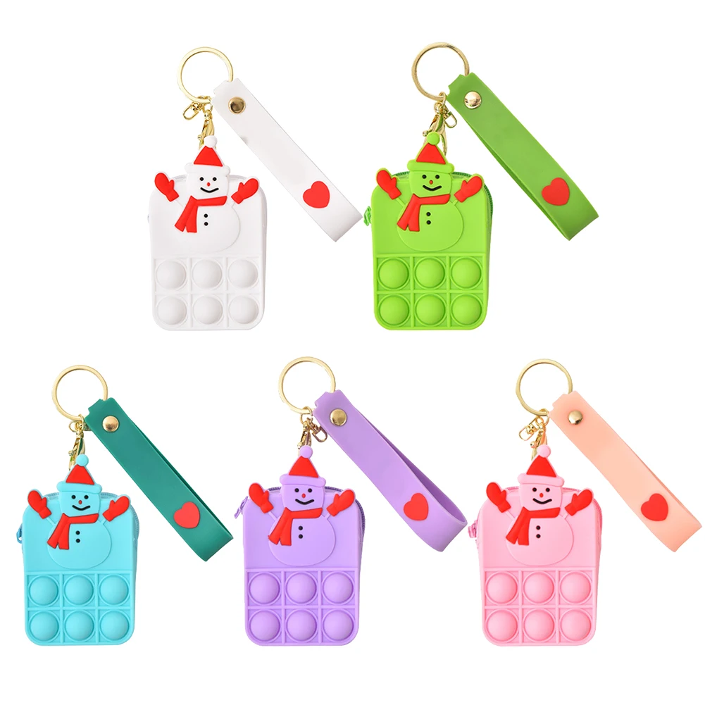 

Rainbow Snowman Shape Coin Purse Keychain Push Bubbles Toy Soft Press Sensory Decompression Toy Silicone Storage Bags Gift