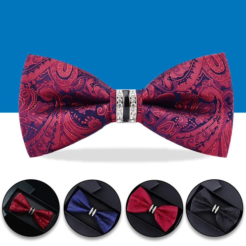 

Men Jacquard Bow Tie Fashion Cravat Set Bowtie Elegant Rhinestone Bowties For Men Wedding Party Bowknot Clothing Decoration