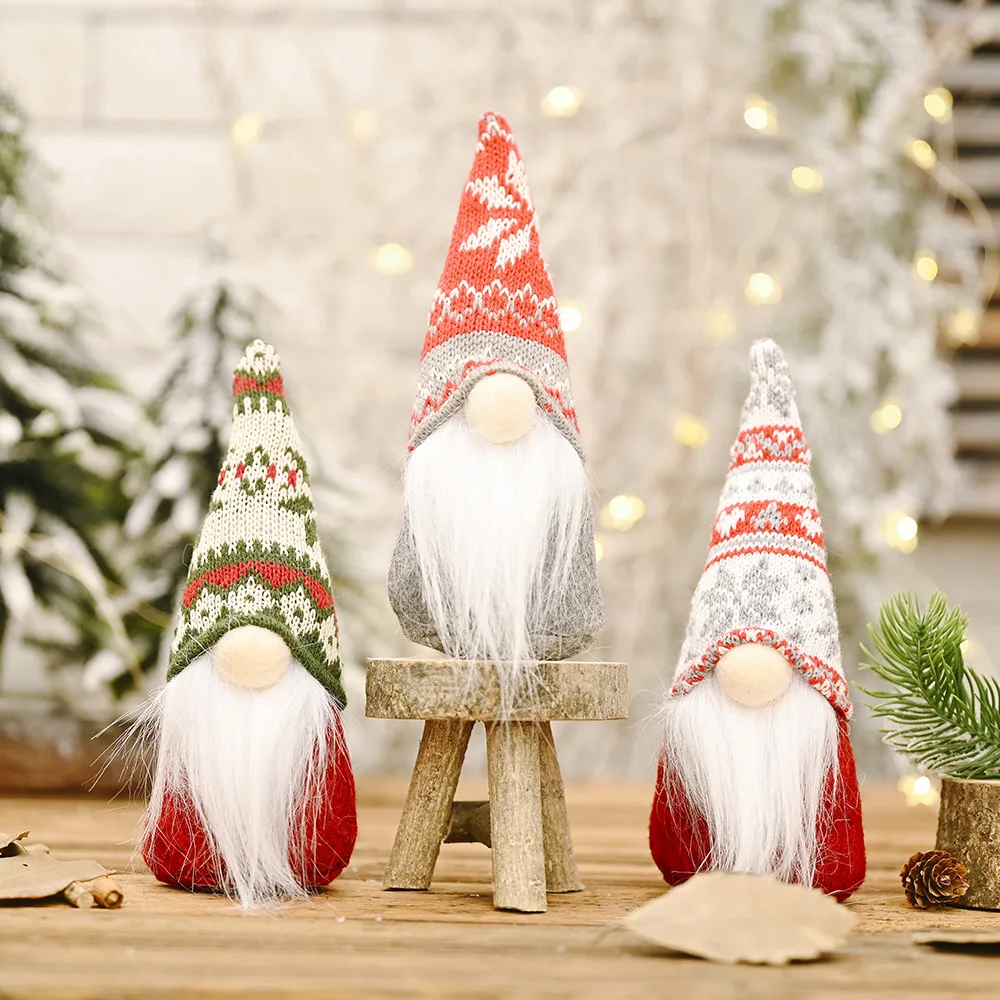 

Christmas Decorations Snowflake Knitted Hat Forest Old Man Figure Ornaments Creative New Non-Woven Faceless Doll Navidad