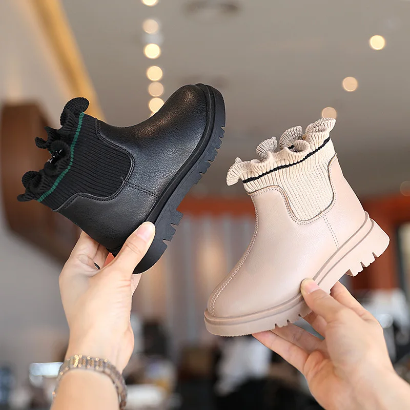 

New Children Shoes Boots for Girls Size 22-37 Winter Boots for Girl Pu Leather Waterproof Winter Kids Snow Plus Cashmere Warm