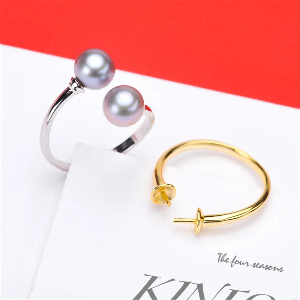 

S925 Sterling Silver Adjustable Ring Settings Base Blank Jewelry Findings Fit Half Hole Pearl DIY Women Ring Making Accessories