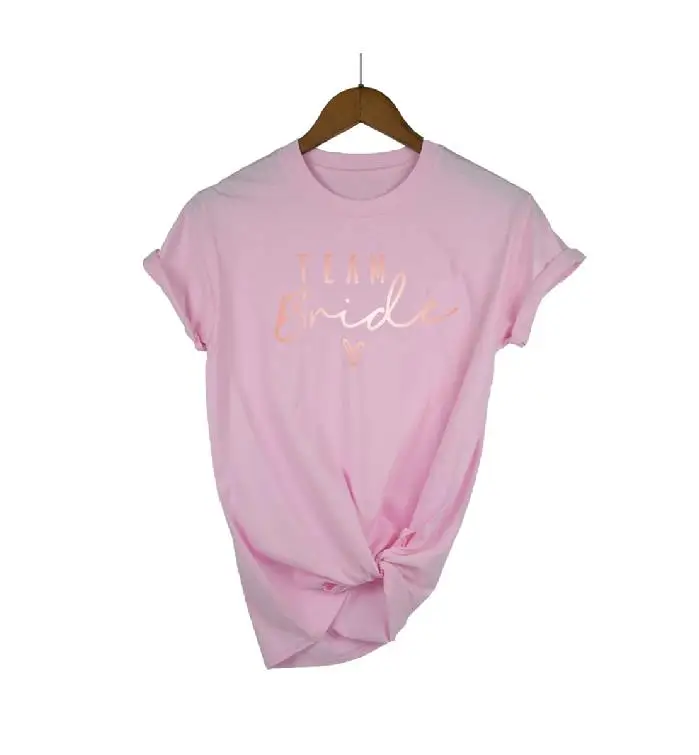 pink t rose TEAM Девичник Команда Невесты футболки с сердцем отряд "невеста" Подружки невесты Свадебный Женский Топ тройник Мода хлопок короткий рукав Футболка хлопок - Цвет: pink t rose TEAM