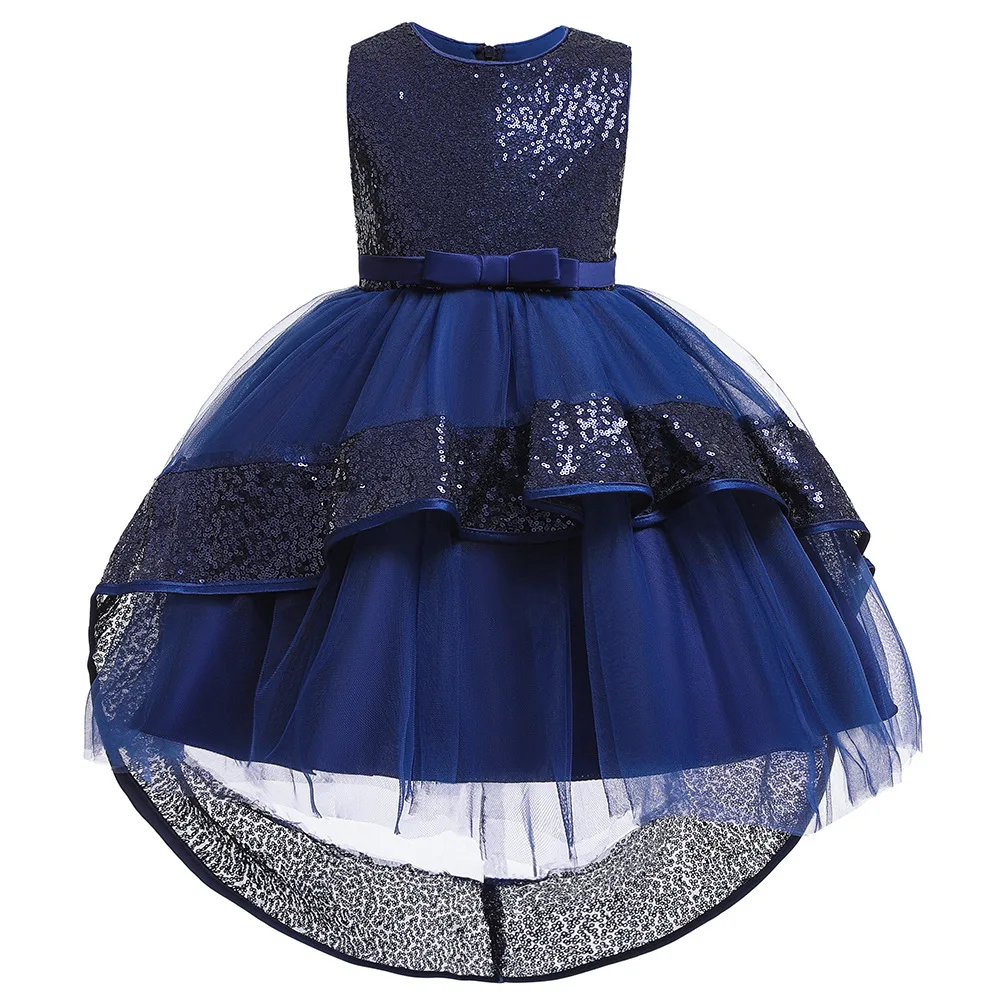 L5147- Navy Blue Новинка года; сезон осень; темно-синее бальное платье с блестками; вечерние платья с высоким низким цветком для девочек; ; 6 цветов - Цвет: L5147- Navy Blue