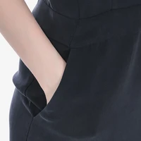 VOA Silk 30mm Heavy Office Lady Lapel Collar Shoulder Bag Short Sleeve Slim Suit Style Vocational Fashion Dress for Women A59