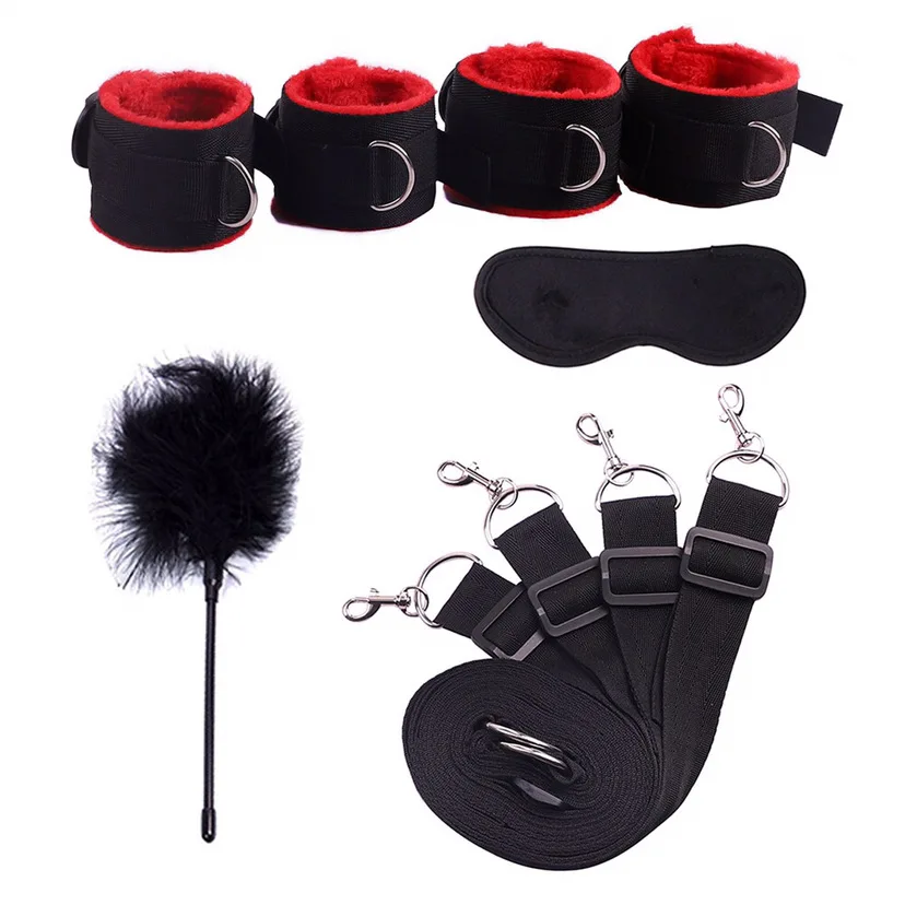 Sex Handcuffs With Blindfold and Flirting Feather Stick BDSM Bondage Set Under Bed Erotic Toys for Women Couple Adult |