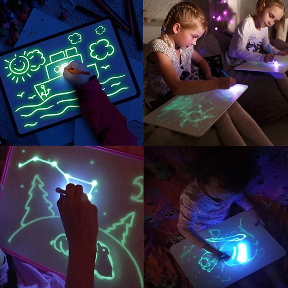 

Fluorescent Drawing Board Tablet Light Drawing Pad Doodle Writing Board Glow in Dark with Fluorescent Pen Alphabet Stencil