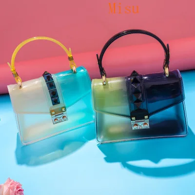 

Top-handle Clear Transparent Pvc Women Shoulder Bags Letter Jelly Candy Color Women Messenger Crossbody Bag Luxury Females Bolsa