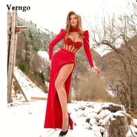 verngo red sexy prom dresses mermaid high neck bones side slit charming long prom dress sexy party dress bride celebrity gown