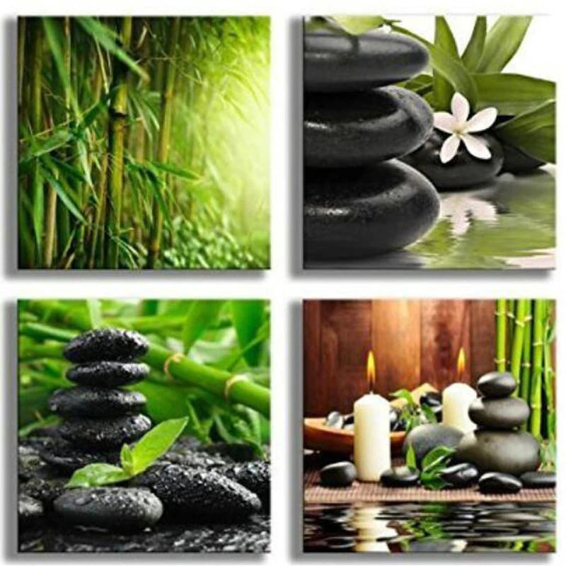 Алмазная живопись бамбуковые зеленые картины с дзен камнем свечи цветок вышивка