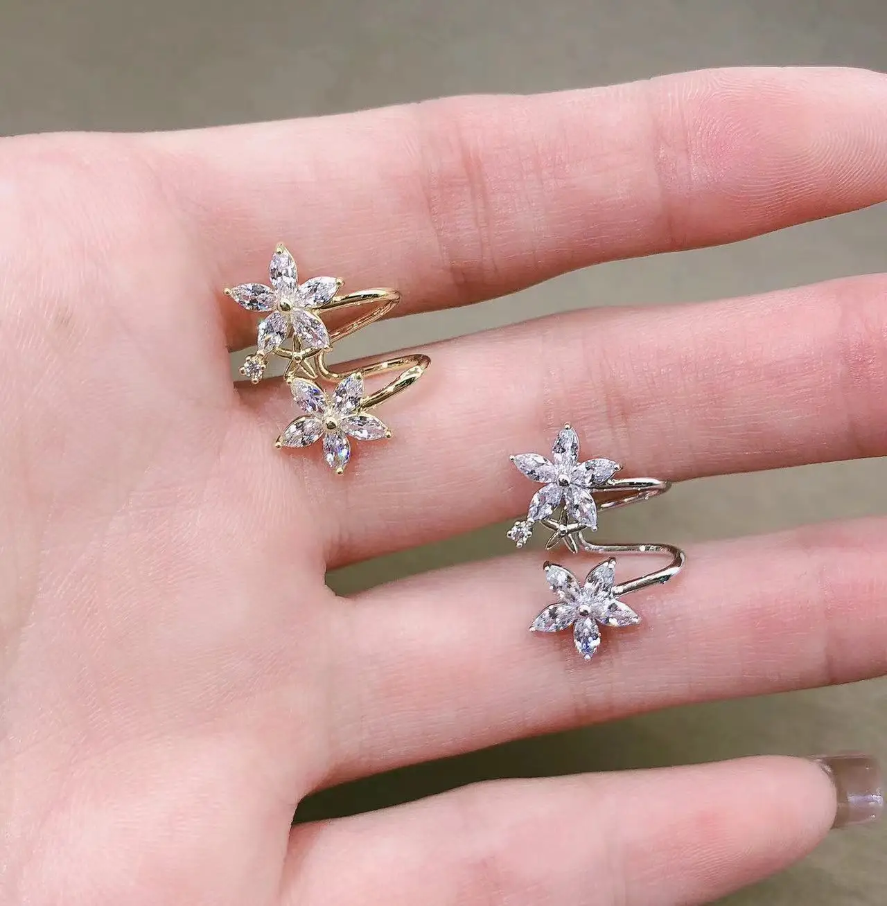 Модные трендовые милые женские серьги-клипсы 1 шт. с цветочным Цирконом зажим для