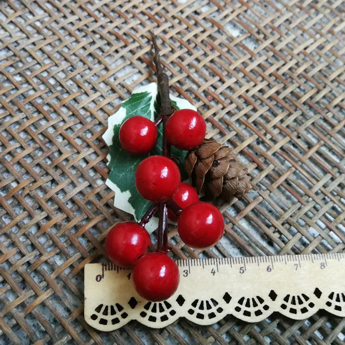 5pcs Artificial Flower Fake Plastic Berry Holly Branches Cherry Wedding Christmas DIY Handmade Table plate Decor Present Packing - купить по
