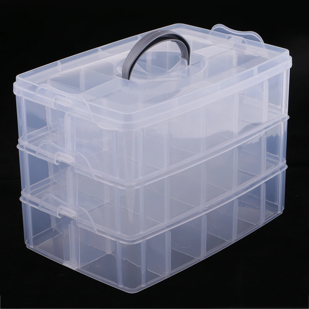 

3 Layer Stackable Clear Plastic Jewelry Beads Box Organizer Storage CaseContainer with Adjustable Dividers 30 Grids