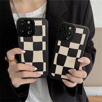 retro plaid geometry art shockproof phone case for iphone 13 12 11 pro max xs max xr x 7 8 plus lens protection case cute cover