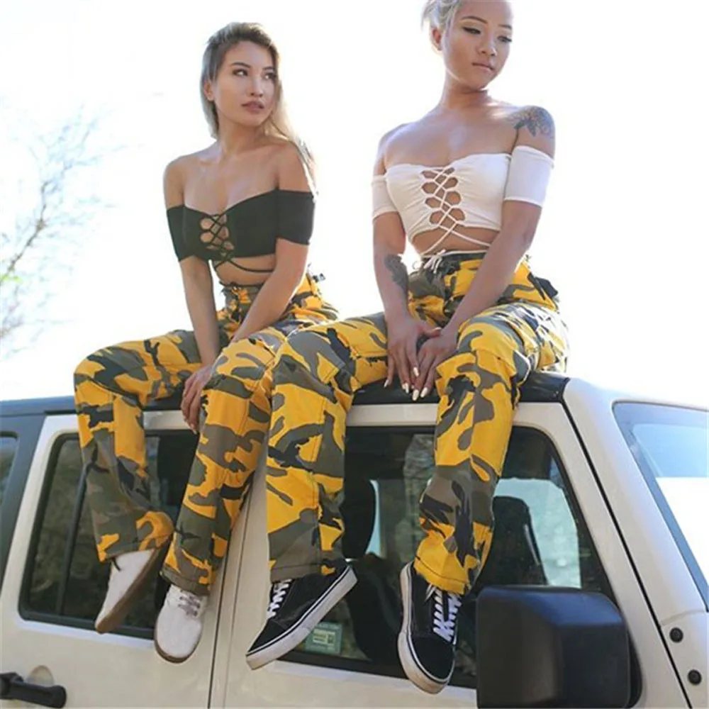 Women Sports Camo Cargo Pants Outdoor Casual Camouflage Trousers Jeans Plus Size Mid Waisted Femme High Quality Cotton |