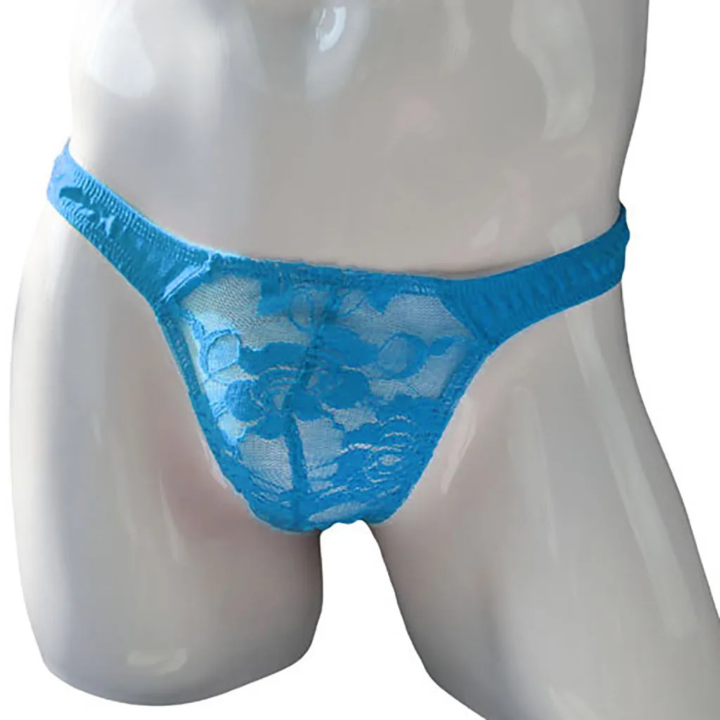 Трусы стринги мужские с заниженной талией пикантное прозрачное кружевное нижнее