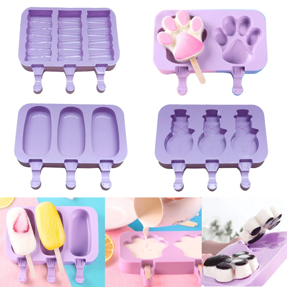 

Silicone Ice Cream Mold Reusable Ice Cubes Tray Freeze Popsicle Mold Christmas Decor DIY Ice Cream Maker Tool With 50 Wood Stick