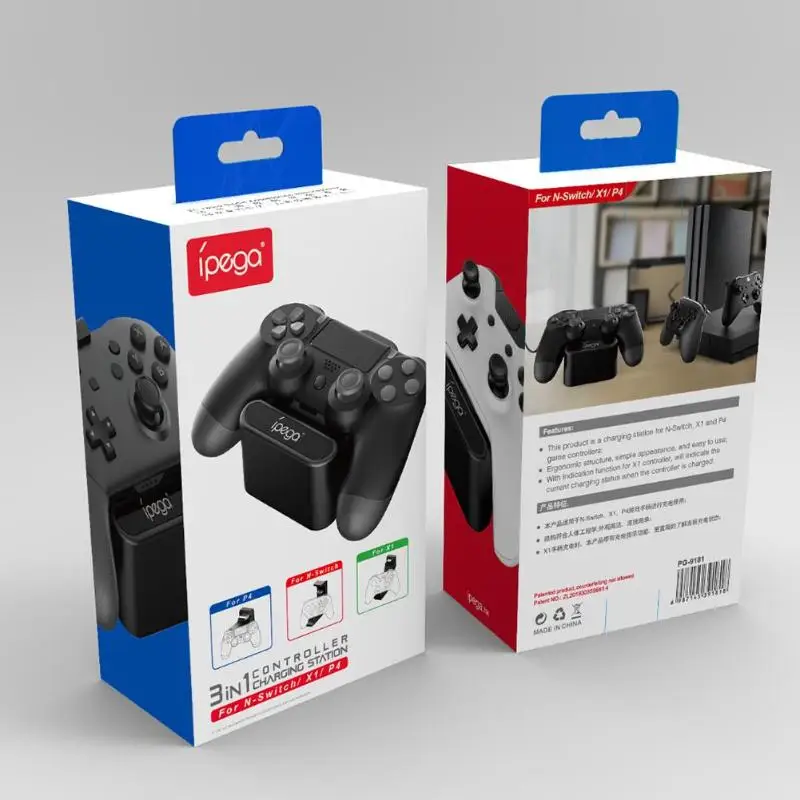 Ipage 3 в 1 USB контроллер Зарядное устройство Док-станция PG-9181 Подставка для зарядки колыбели ДЛЯ NS PRO PS4 Xbox One контроллер