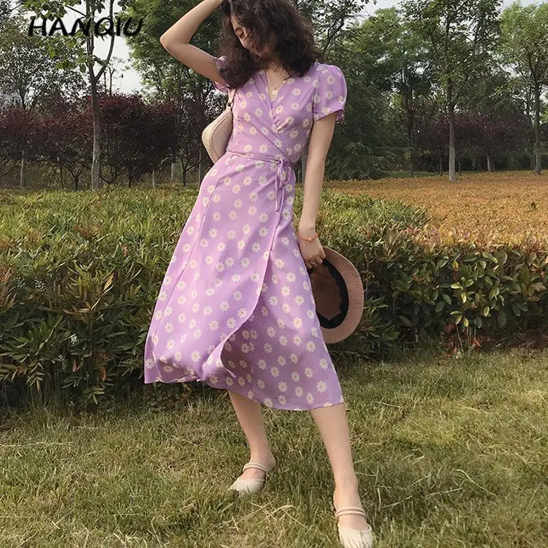 Летнее платье в горошек с принтом женское цветочное пляжное коротким рукавом