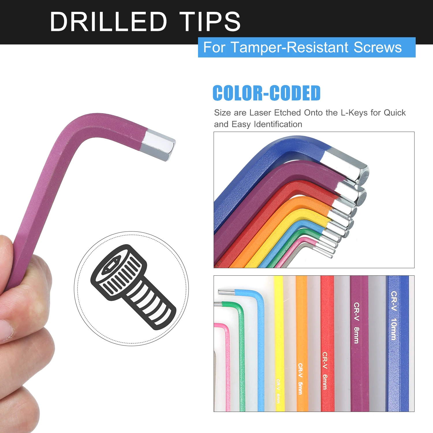 

18PCS Ball End Hex Key Wrench Set Multicolor Long Arm Metric SAE Wrenches Industrial Grade Chrome Vanadium Steel Hex Key Wrench