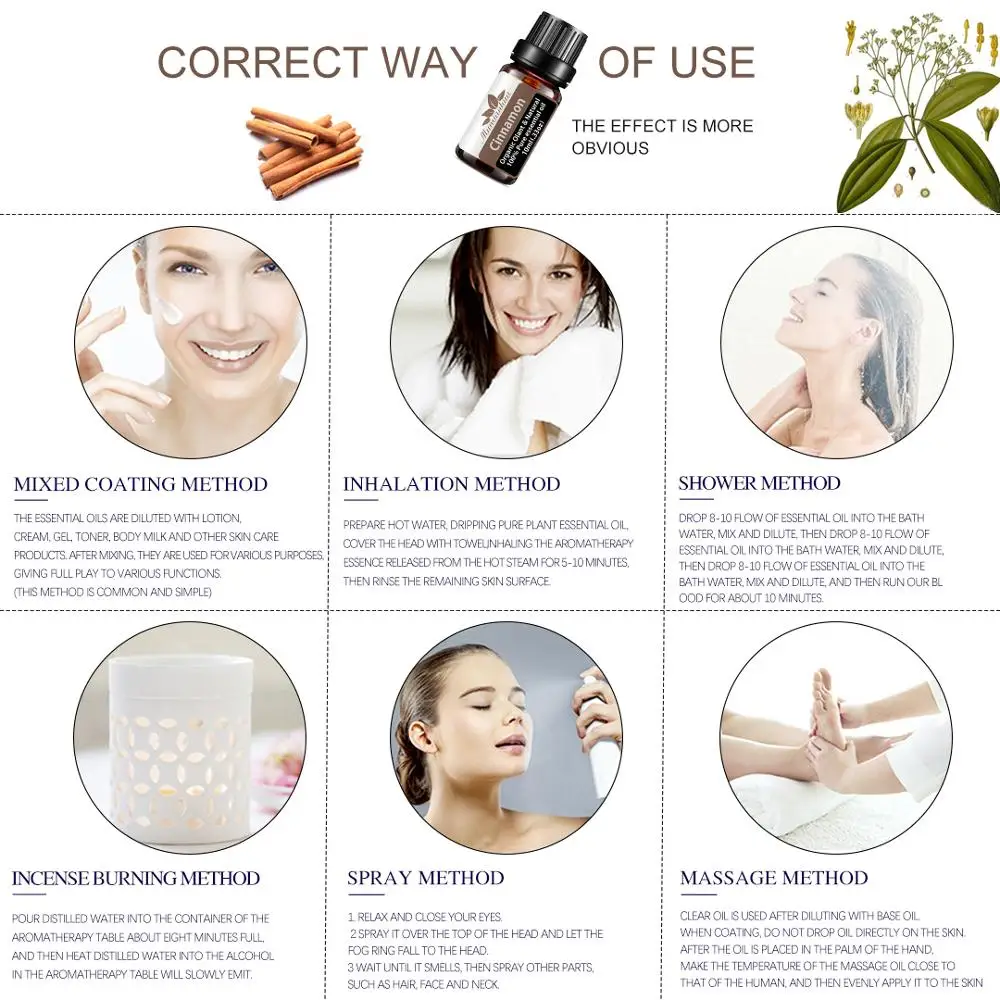 Эфирные масла корицы 10 мл 100% чистые натуральные эфирные для ароматерапии