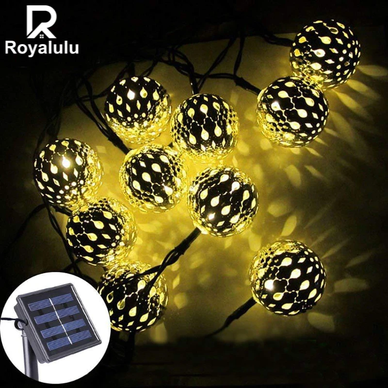 

Royalulu Solar Light Hollow Moroccan Ball Lamp Outdoor Waterproof Garden Fence Lawn Christmas Tree String Lights Decoration