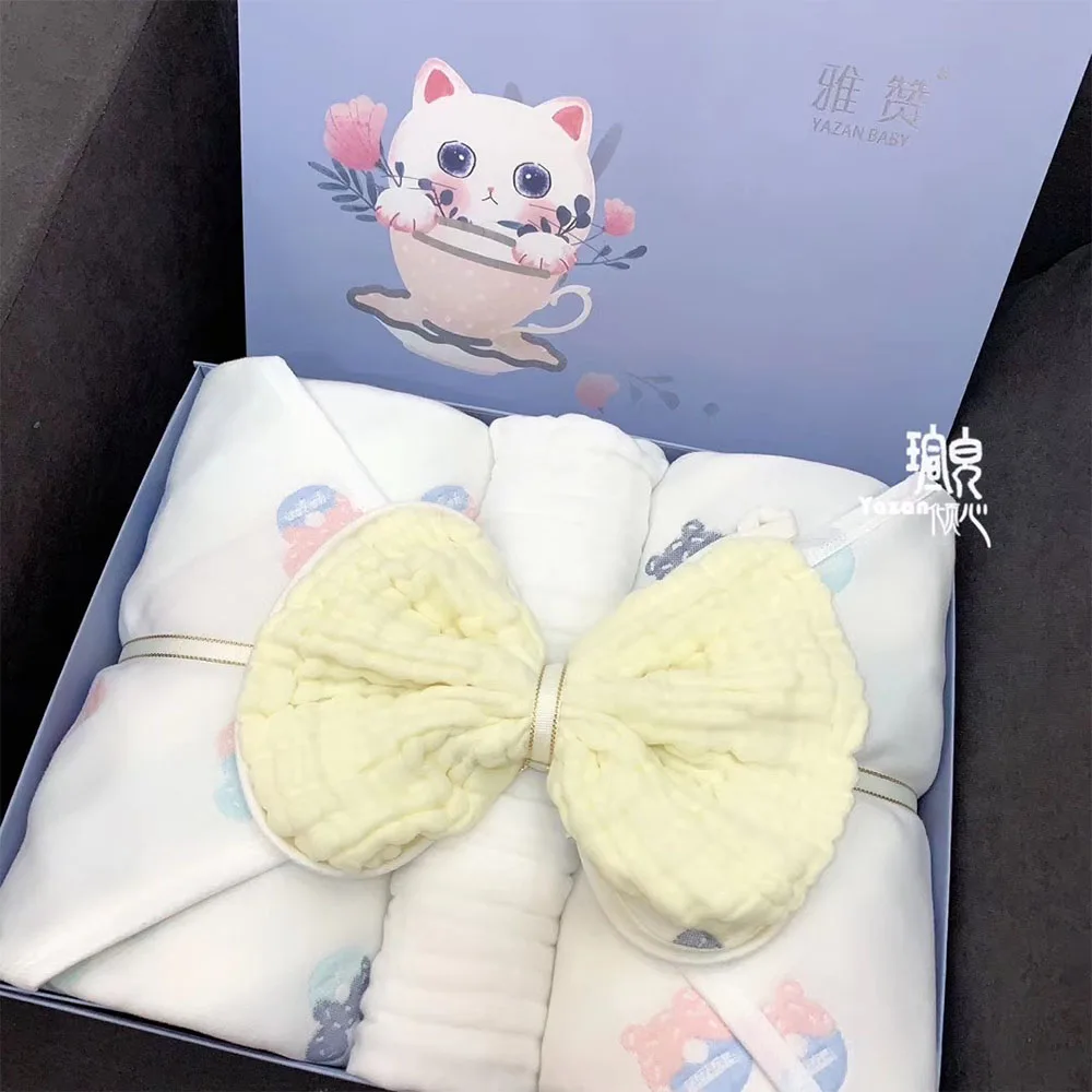 Yazan baby gift set contains square towel*2 + bath towel +Blanket + sheet gift boxboy and girl birth gift