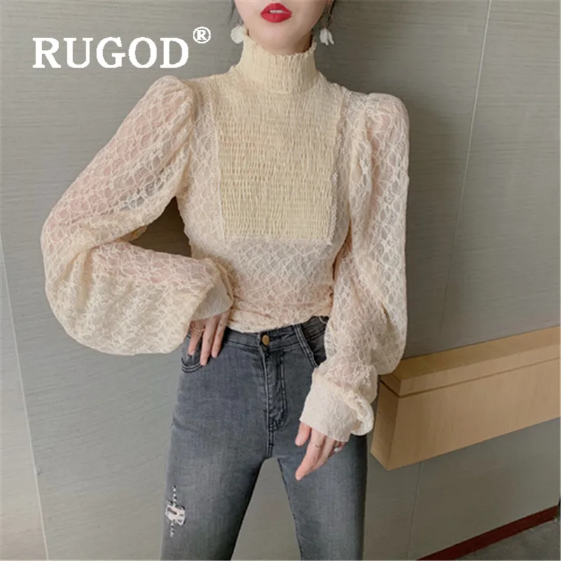 RUGOD кружевная блузка женские блузки с длинным рукавом элегантный топ корейская