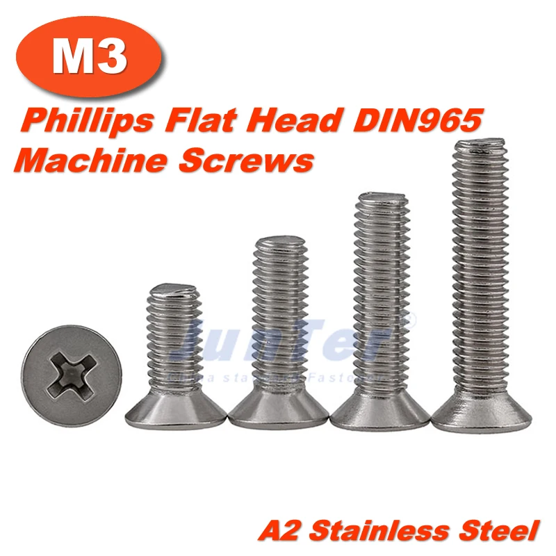 

1000pcs/lot DIN965 M3(3mm) A2 Stainless Steel Phillips Flat Head Machine Screws
