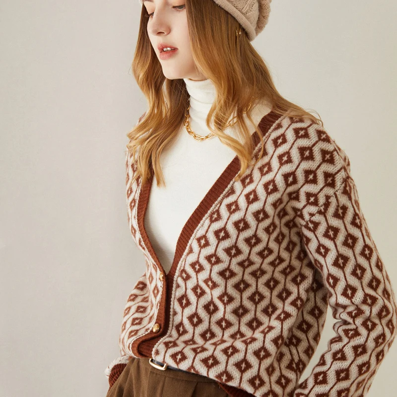 

BELIARST 2021 Новинка весна-осень женская рубашка с V-образным вырезом свободный облегающий клетчатый свитер вязаный кардиган куртка из 100% шерсти