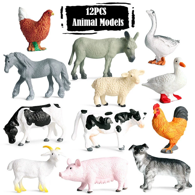 

12Pcs/Set Animal Dinosaur Action Figures Model Toys For Children Lion Tiger Whale Shark Cognize Educational Toys Collection Gift