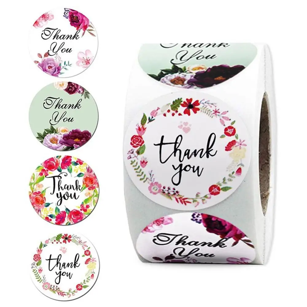 

500Pcs/roll 4 Types Floral Thank You Sticker for Seal Label Scrapbooking Christmas Cute Decoration Sticker Stationery Sticker