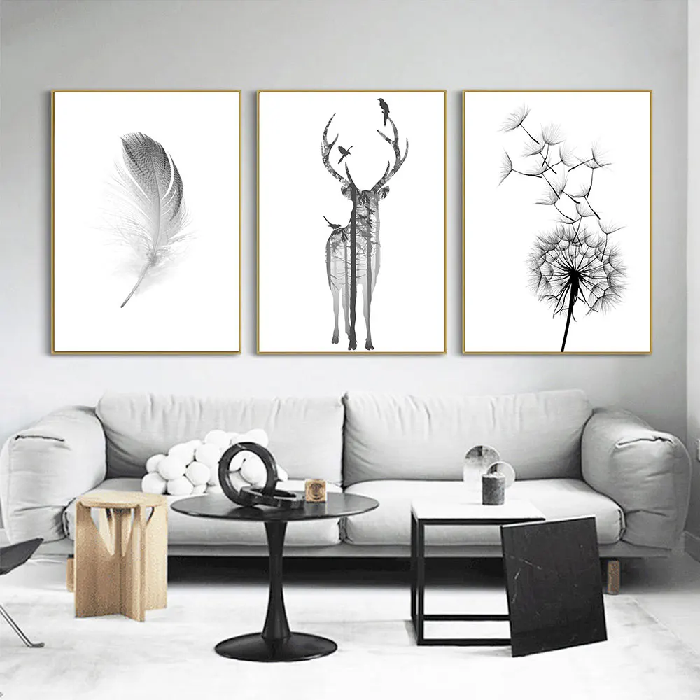 Abstact холст постер картина олень настенный художественный принт перо Одуванчик