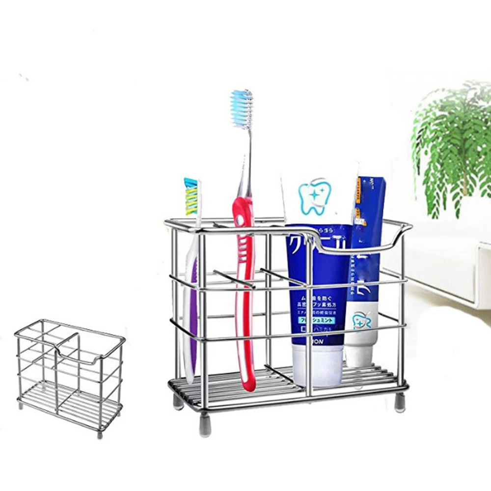 

Stainless Steel Bathroom Toothbrush Toothpaste Dispense Holder Razor Stand