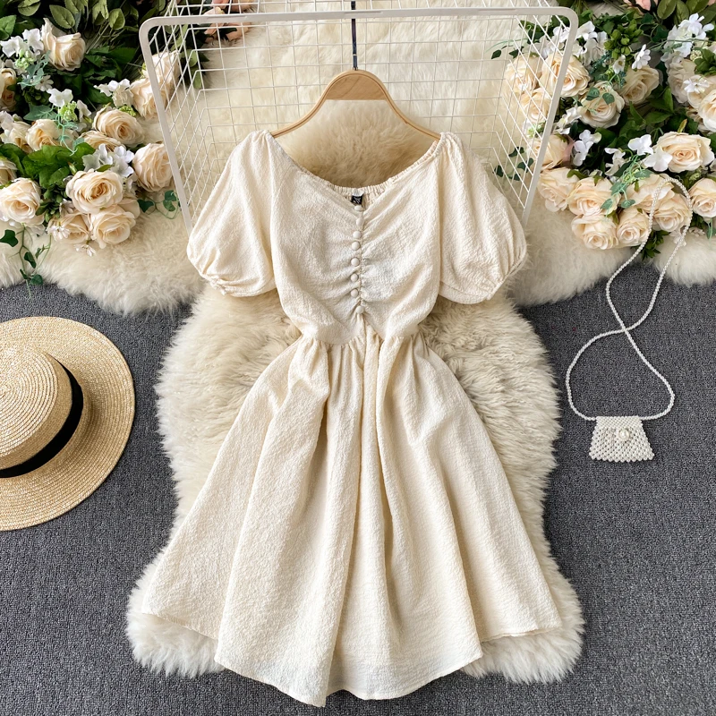 Платье женское короткое с пышными рукавами весна-лето 2021 | Женская одежда