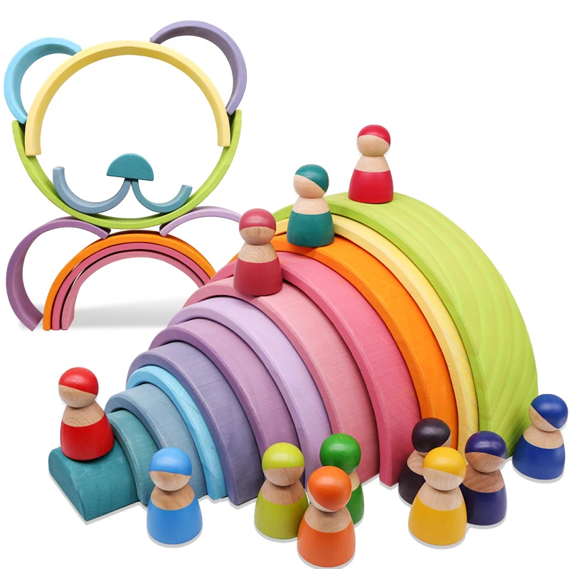 Деревянные строительные блоки Монтессори обучающая игрушка для детей радужные