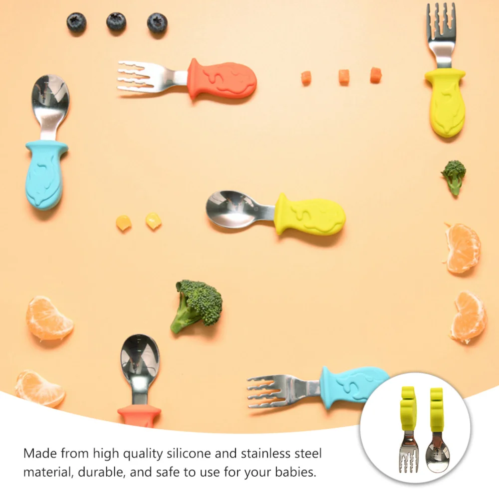 

2pcs Baby Cutlery Cartoon Training Tableware Stainless Steel Spoons Forks