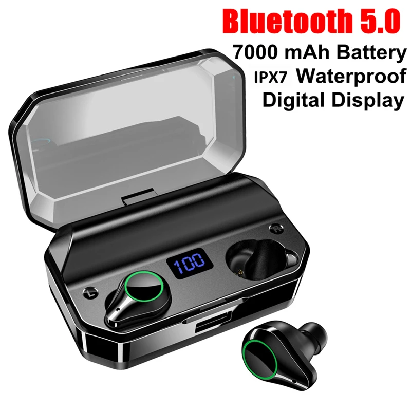 TWS T9 Nasin 5,0 TWS Bluetooth гарнитуры 9D стерео HiFi беспроводные наушники IPX7 водонепроницаемые 7000 мач зарядные устройства с Micropho для Xiaomi - Цвет: TWS T9