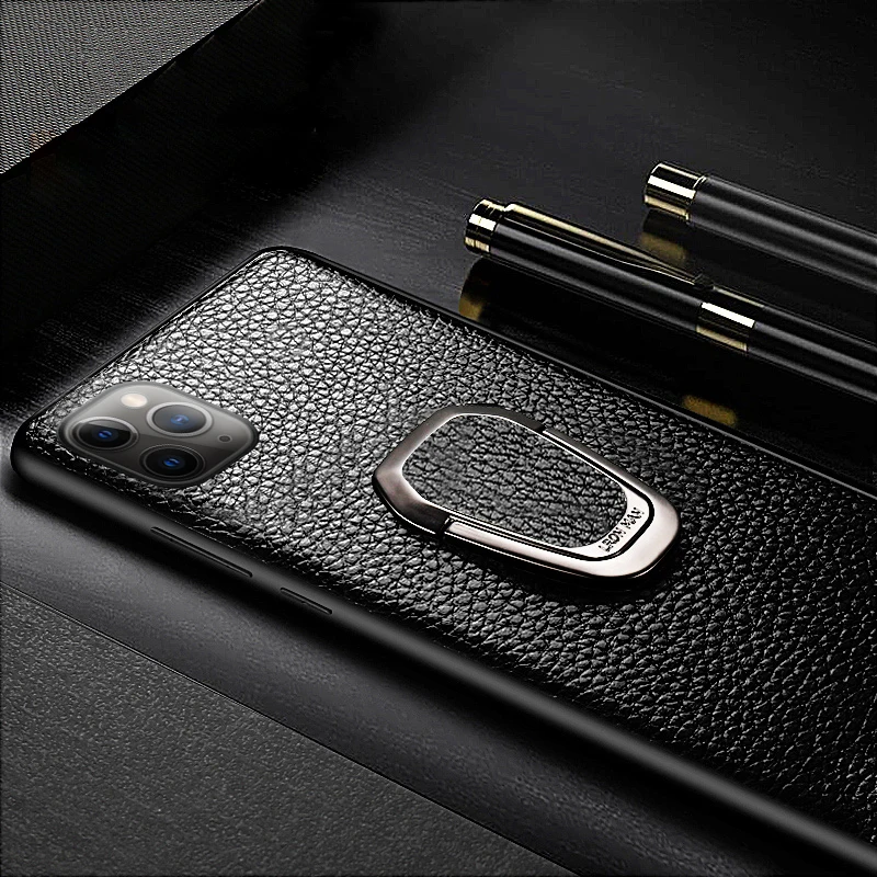 Чехол для телефона iPhone 11 Pro Max текстура из воловьей кожи с кронштейном натуральной