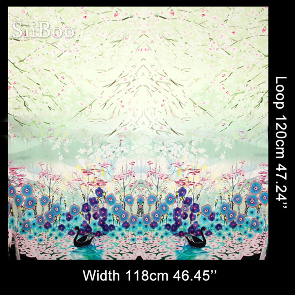 Роскошный Лебедь цветочный позиционирование печати спандекс шелковая ткань для