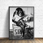Забавная обезьяна деловой постер и печать на стене чтение газеты картина уборная арт-Декор черно-белый