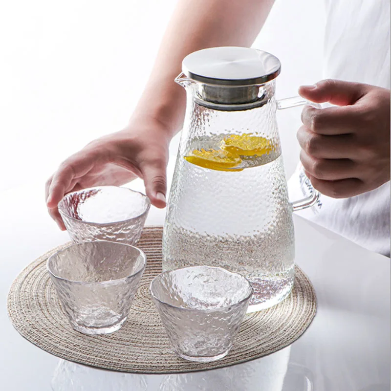 Стеклянный кувшин для воды с ручкой горячей и холодной фруктового сока цветка