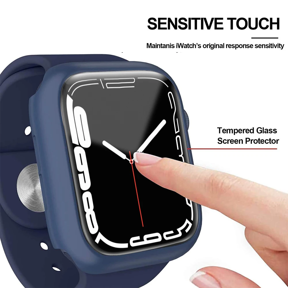 

Glass+Cover for Apple Watch 7 Case 45mm 41mm 40mm 44mm Frame matte hard Cover Case for iwatch 7 6 se 5 4 3 2 Protective Shell