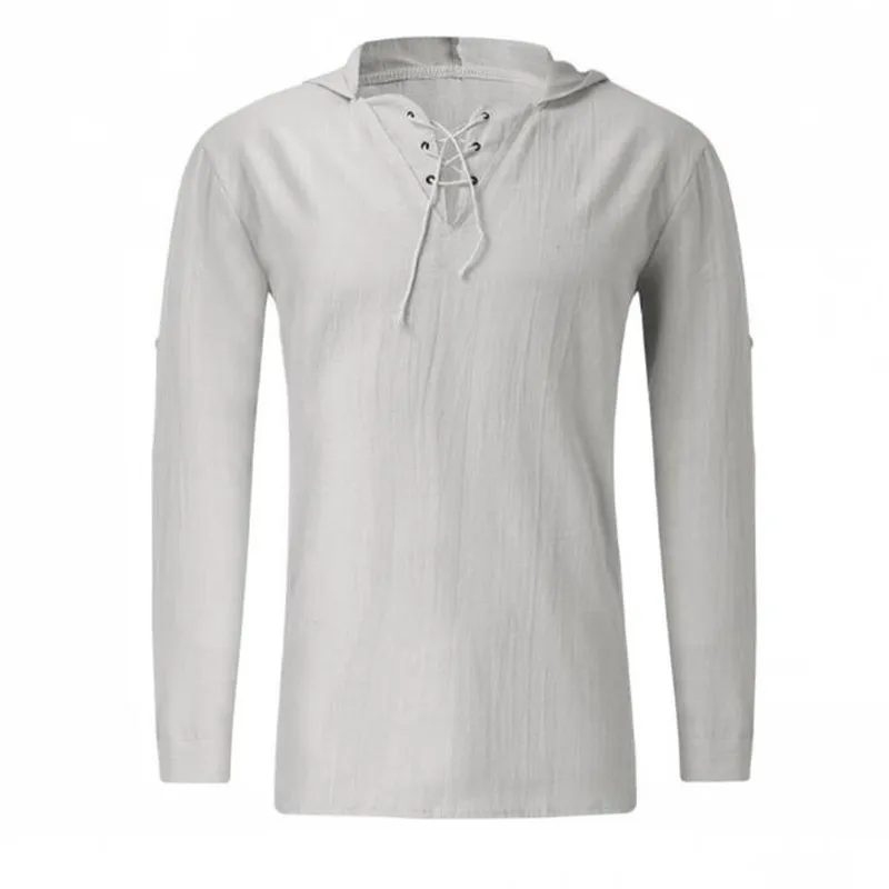 

Лидер продаж, Мужская футболка, повседневная хлопковая футболка с капюшоном и длинными рукавами, однотонный топ большого размера, европейс...