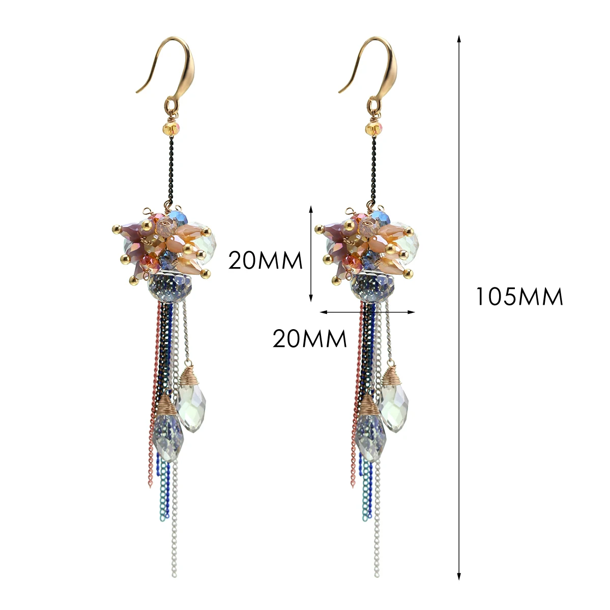 Новые длинные висячие серьги с золотыми кисточками и цепочками в богемном стиле