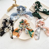 ruoshui printed floral satin hair ties for woman rabbit ear scrunchies harmless hair accessories rubber ponytail band ornaments