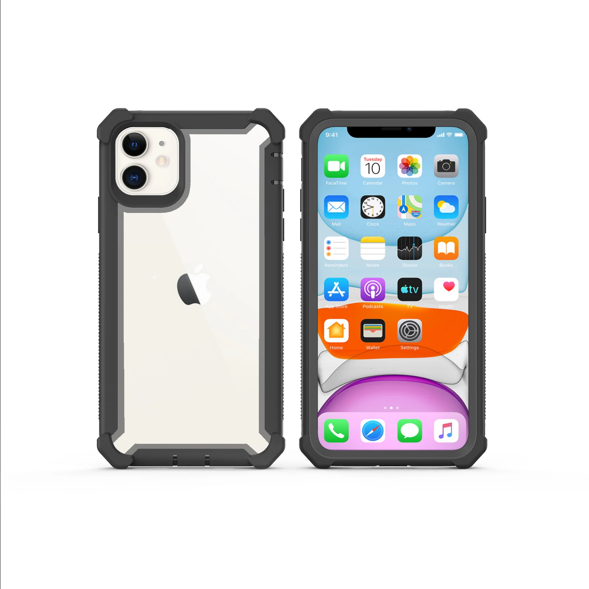 Чехол для iPhone 11 Pro XS Max XR 6 6S 7 8 Plus, усиленная защита, противоударный чехол из ПК+ ТПУ,, закаленное стекло - Цвет: black