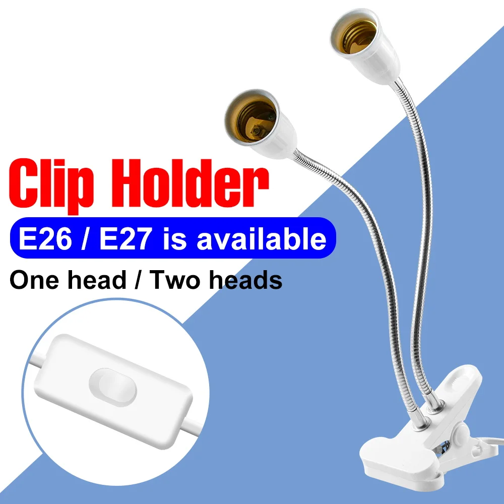 

E27 Socket Lamp Clip Holder E26 Bulb Holder Base Two Heads Light Holder EU/UK/US/AU Plug 85-265V LED Flexible Desk Light Base